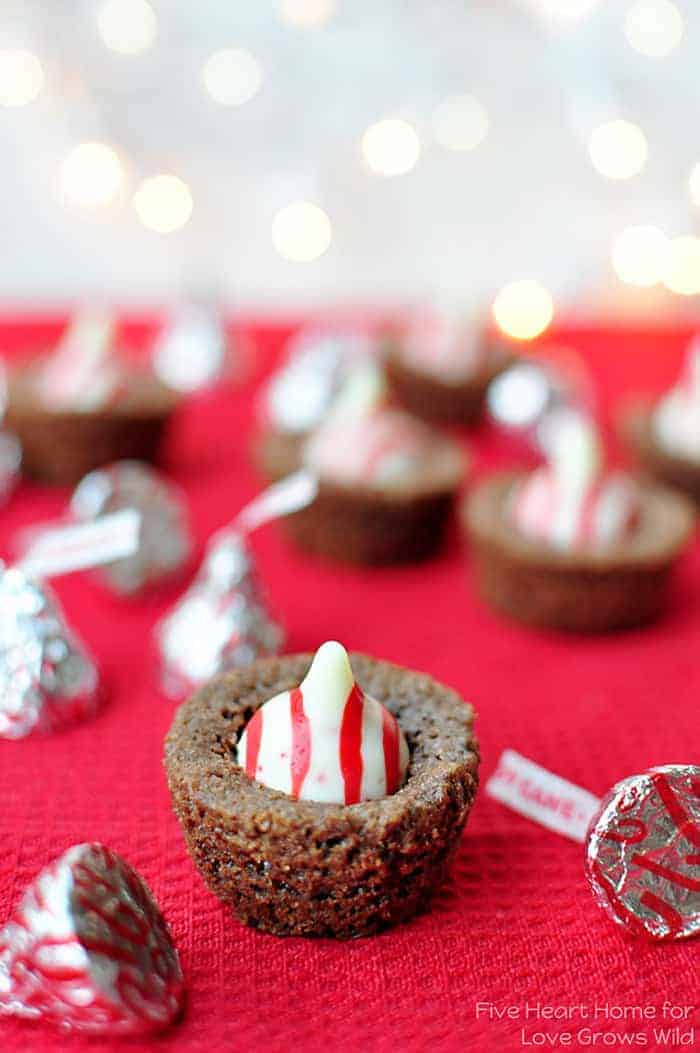 Candy Cane Kiss Brownie Bites ~ perfect for your holiday cookie platter! | {Five Heart Home for Love Grows Wild}