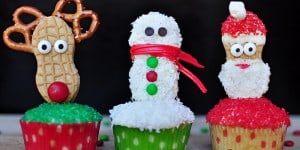 Christmas Cupcake Toppers Using Nutter Butters (Snowman, Reindeer, and Santa) | {Five Heart Home}
