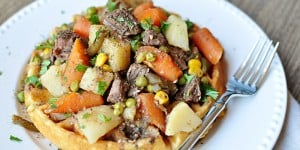 Slow Cooker Balsamic & Herb Beef Stew with Cornbread Waffles | FiveHeartHome.com