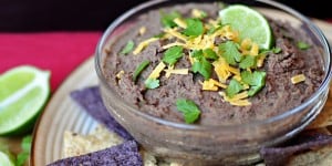 Zesty Black Bean Dip ~ healthy dip flavored with fresh garlic, jalapeño, cilantro, lime juice, and cumin; delicious with tortilla chips or raw veggies | FiveHeartHome.com