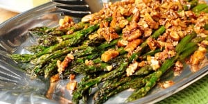 Roasted Asparagus with Brown Butter Pecans ~ a delicious spring side dish that would be perfect for Easter | FiveHeartHome.com