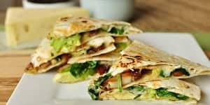Spinach and Mushroom Quesadillas with Avocado and Pepper Jack Cheese ~ meatless dinner idea for Lent or any night | FiveHeartHome.com