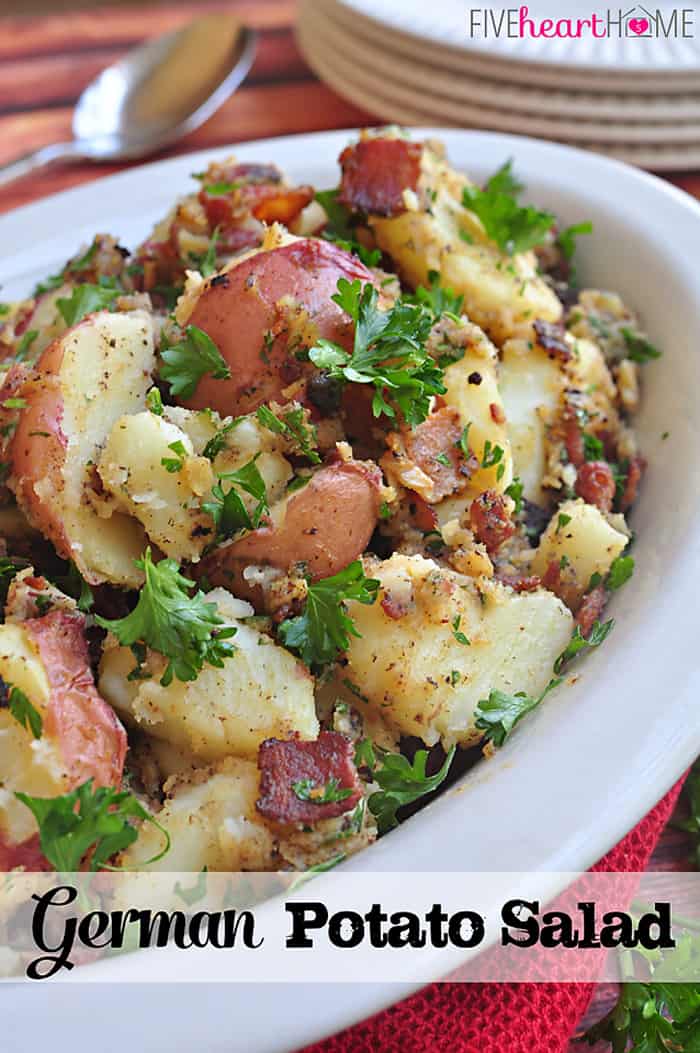 German Potato Salad ~ a perfect side dish for a summertime dinner from the grill, picnic, or holiday potluck | FiveHeartHome.com