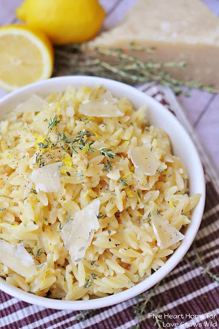 Parmesan Orzo with Lemon and Thyme - a perfect summer side dish! | LoveGrowsWild.com