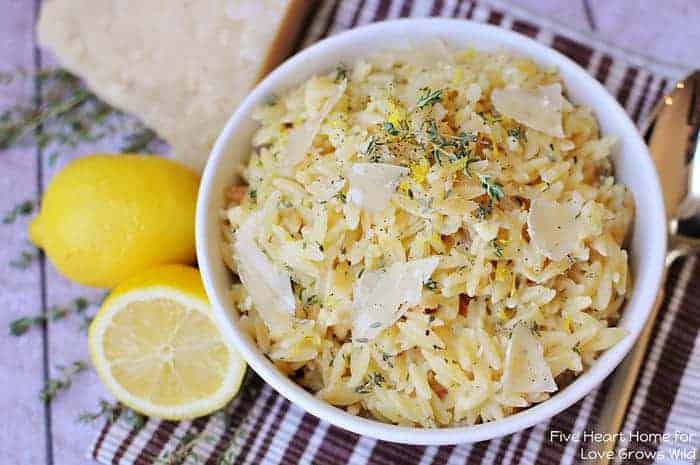 Parmesan Orzo with Lemon and Thyme - a perfect summer side dish! | LoveGrowsWild.com