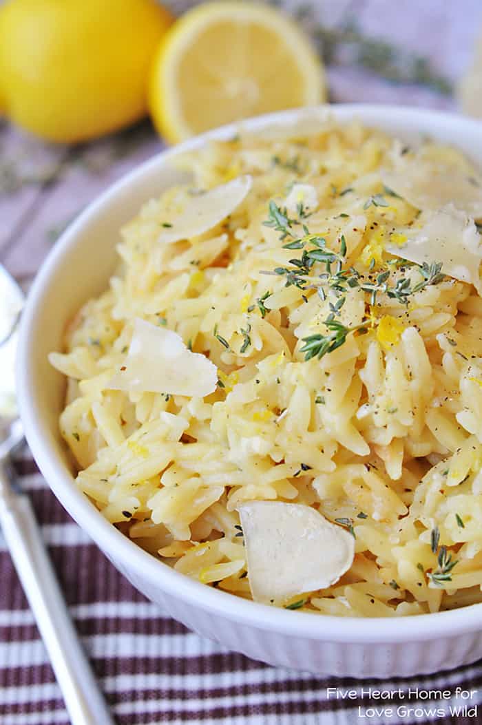 Parmesan Orzo with Lemon and Thyme - a perfect summer side dish! | LoveGrowsWild.com