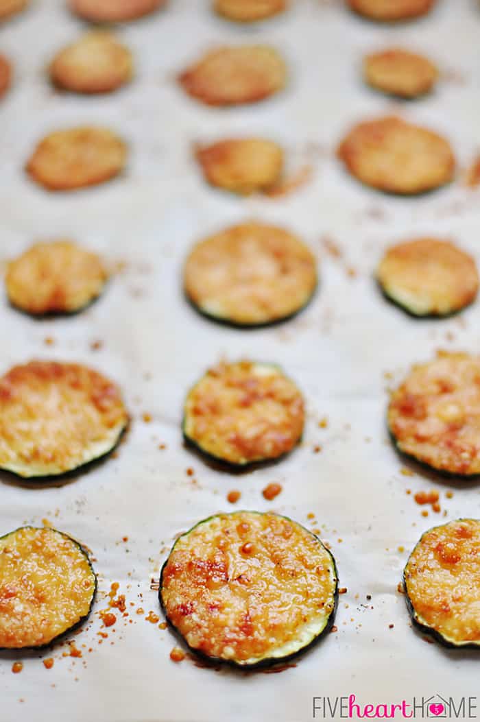 Baked Parmesan Zucchini Rounds ~ you're just 2 ingredients away from a quick and easy, delicious summer side dish! | FiveHeartHome.com