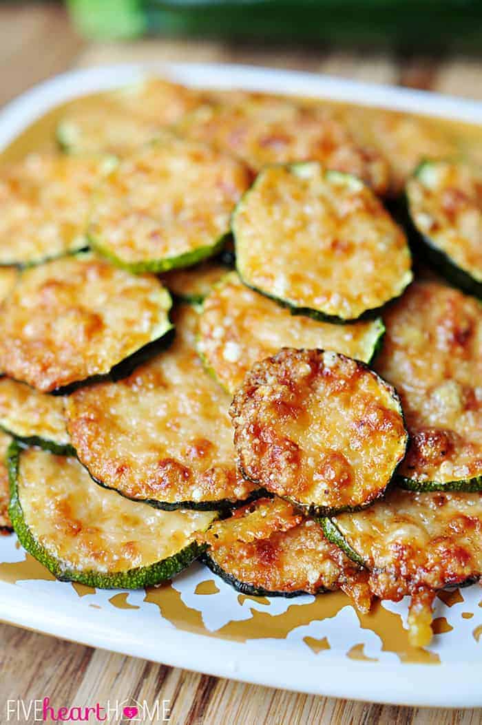 Baked Parmesan Zucchini Rounds ~ you're just 2 ingredients away from a quick and easy, delicious summer side dish! | FiveHeartHome.com