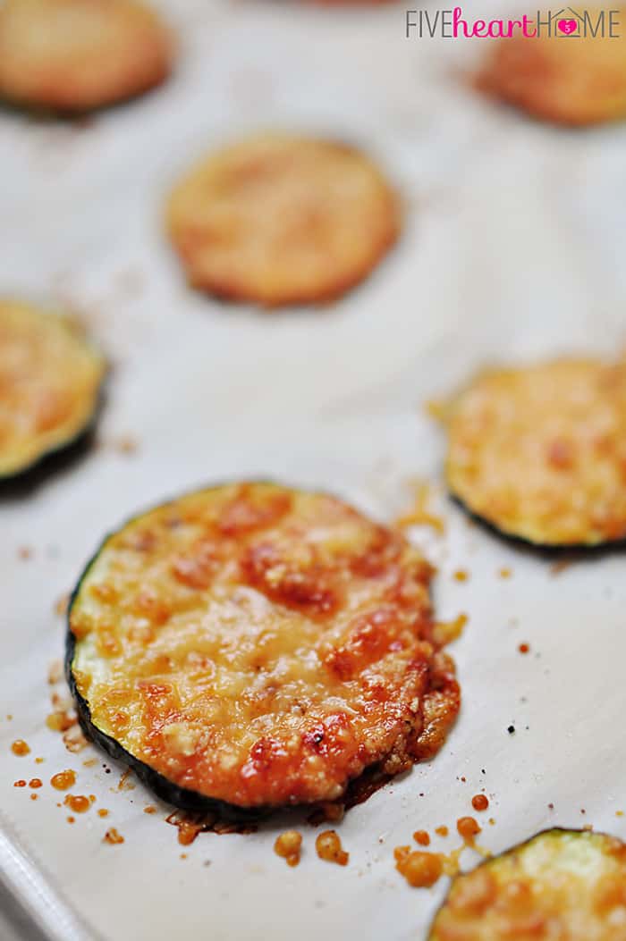 Baked Parmesan Zucchini Rounds ~ you're just 2 ingredients away from a quick and easy, delicious summer side dish! | FiveHeartHome.com