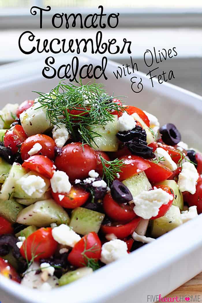 Tomato Cucumber Salad with Olives and Feta - FIVEheartHOME