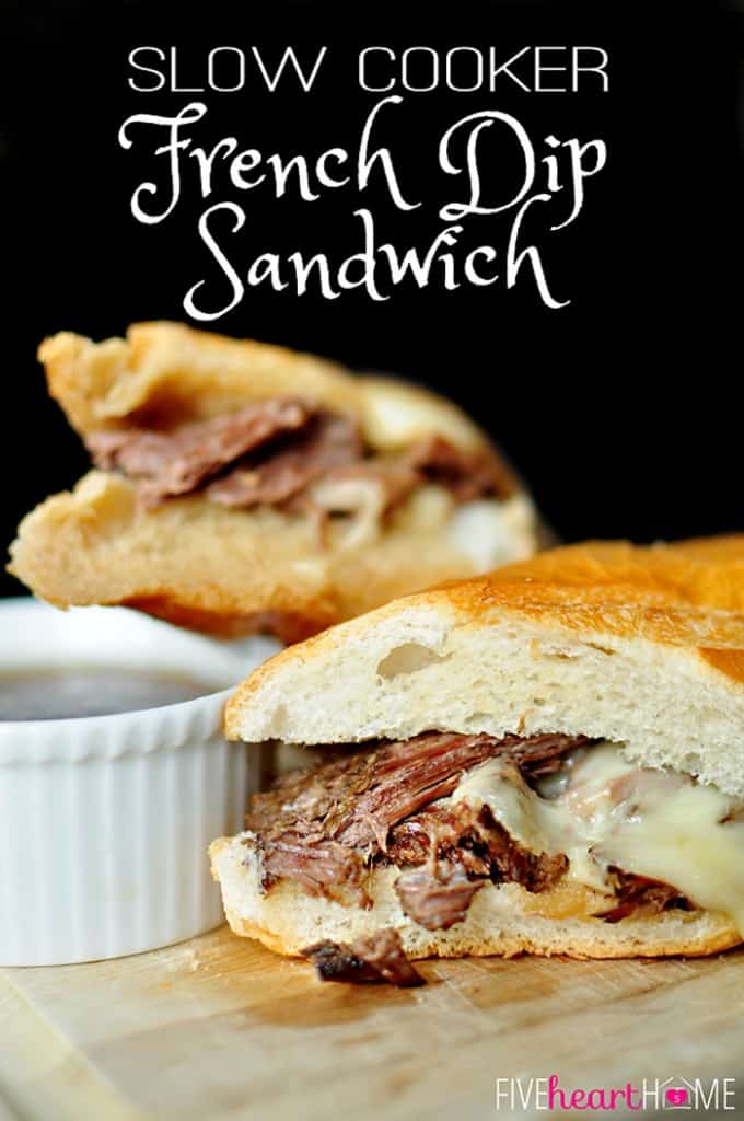 Slow Cooker French Dip Sandwich Au Jus | {Five Heart Home}