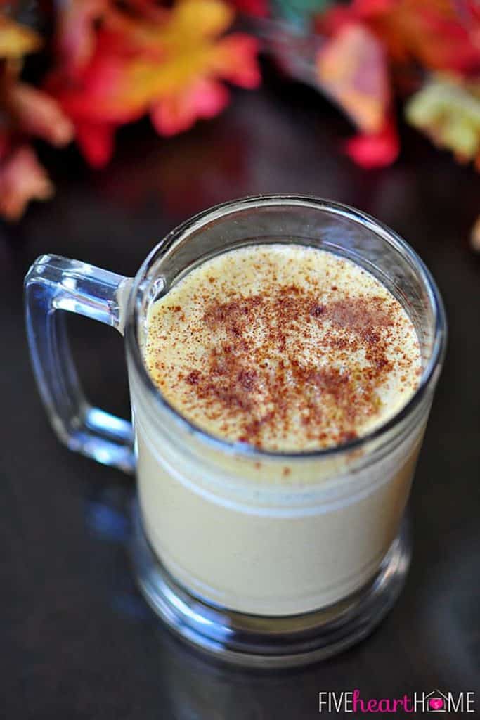 Warm Pumpkin Spice Drink ~ tastes like pumpkin pie in a mug! It's caffeine-free, though it can be mixed with coffee to make a Pumpkin Spice Latte. It can also be made dairy-free! | {Five Heart Home}