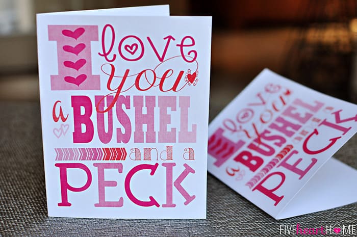 Free Printables for Valentine's Day {I Love You a Bushel and a Peck} ~ 8x10 Print and Notecards | FiveHeartHome.com