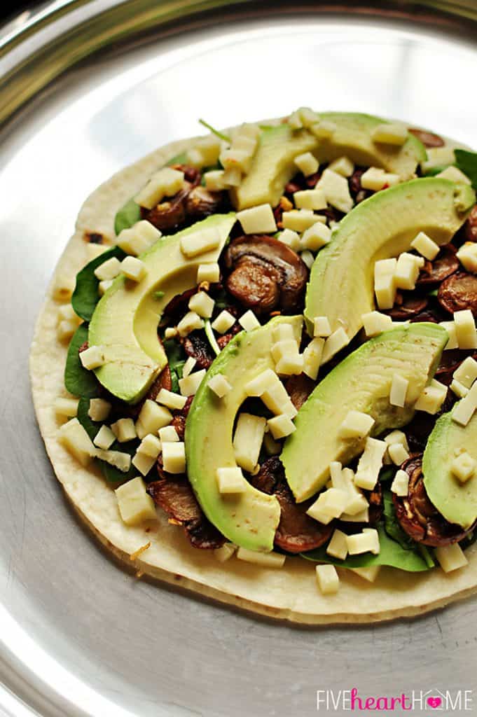 Spinach Mushroom Quesadillas w/ Avocado & PepperJack • FIVEheartHOME