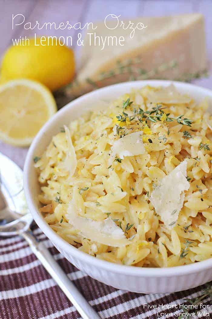 Parmesan Orzo with Lemon and Thyme ~ a perfect summer side dish! | FiveHeartHome.com for LoveGrowsWild.com