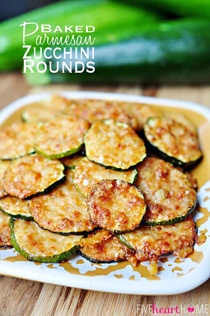 Baked Parmesan Zucchini Rounds ~ you're just 2 ingredients away from a quick and easy, delicious summer side dish! | FiveHeartHome.com