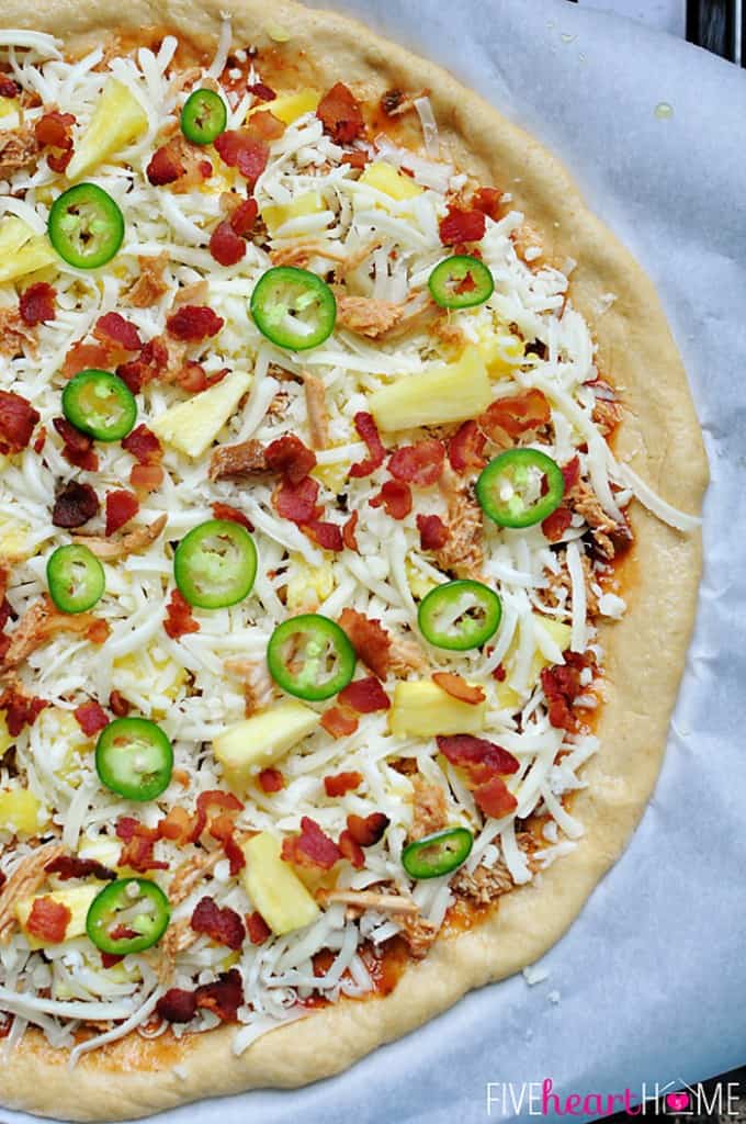 Pineapple Pulled Pork Pizza With Bacon Jalapeños And Cilantro • Fivehearthome