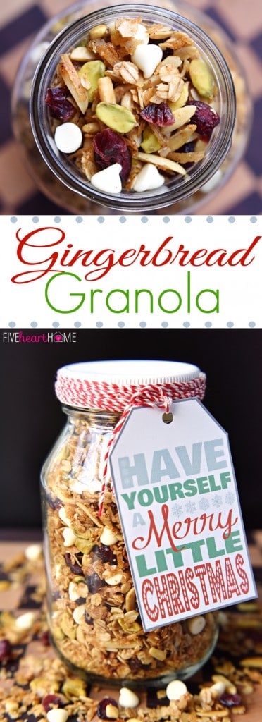 Gingerbread Granola, two-photo collage with text.