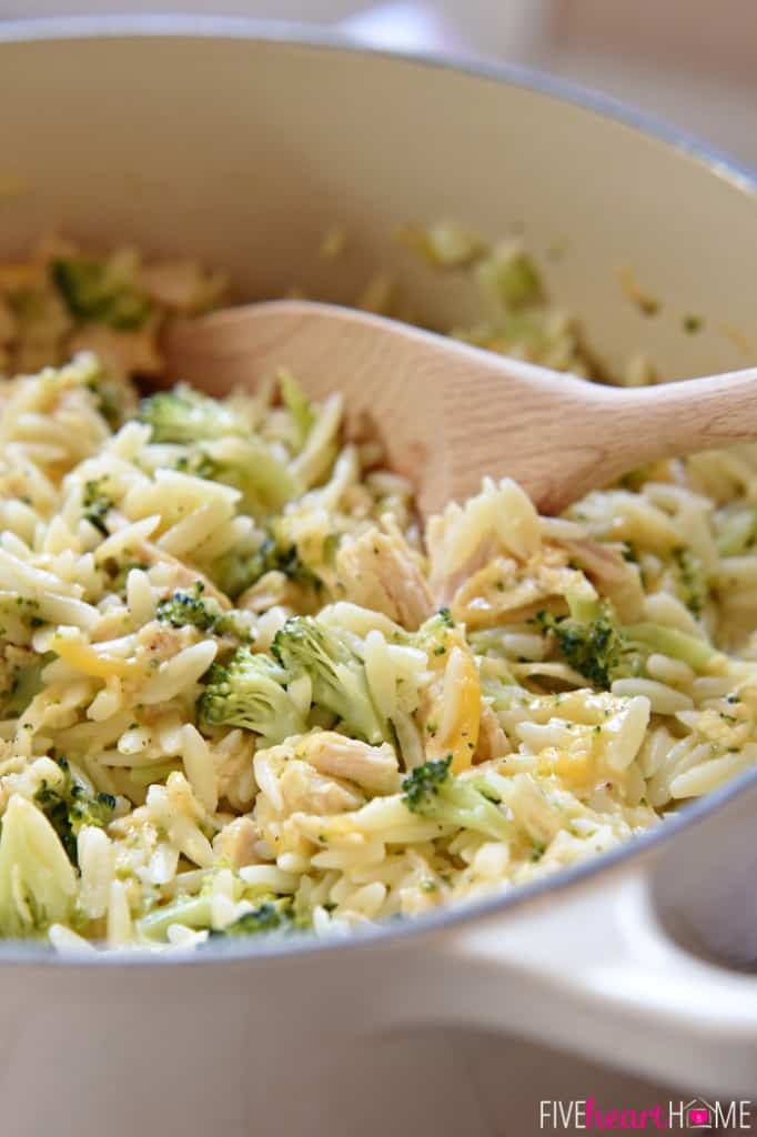 Broccoli Cheese Orzo with Chicken (or leftover turkey) • FIVEheartHOME