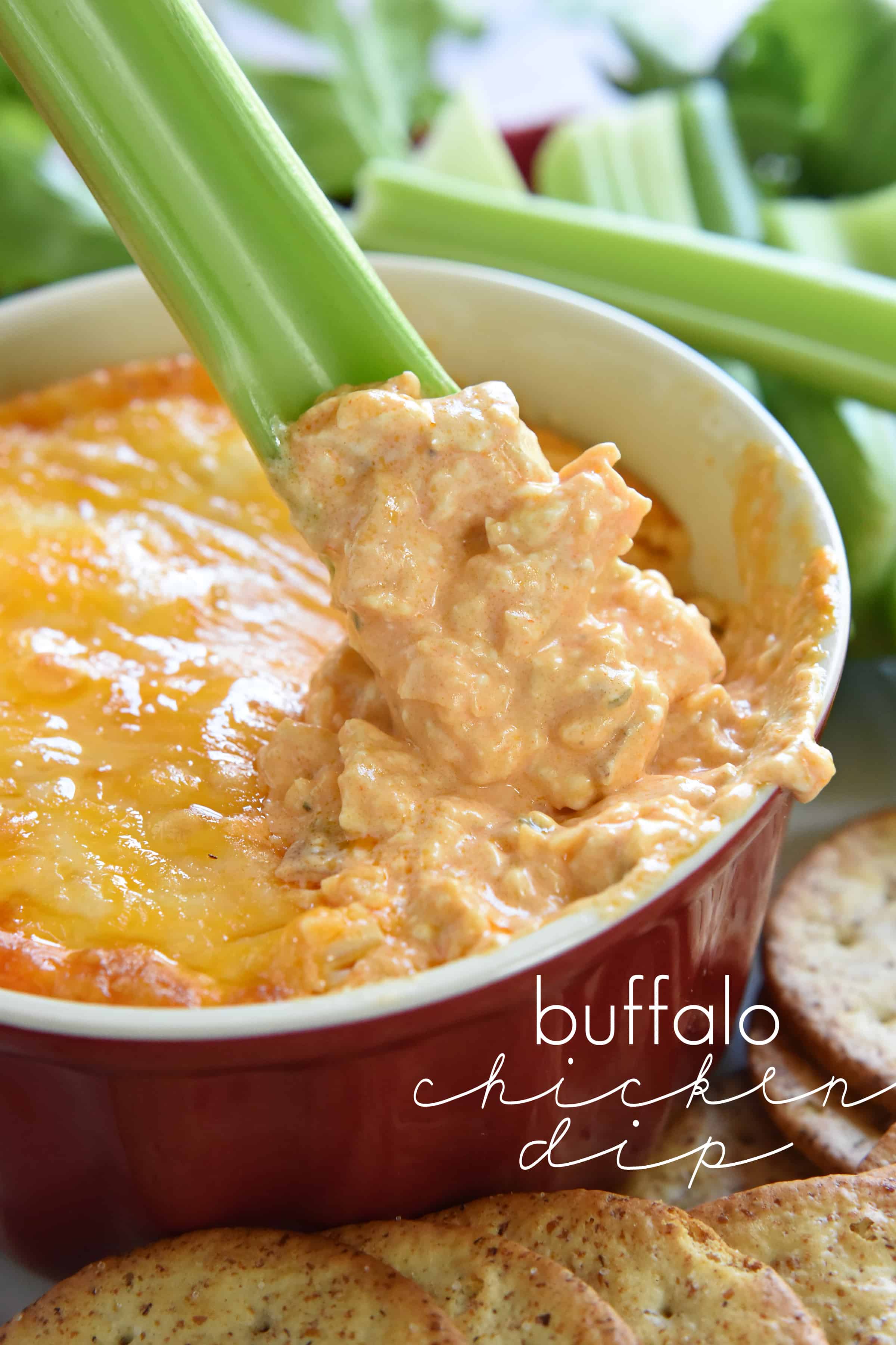 Chicken Wing Dip (Buffalo Chicken Dip) recipe with text overlay.