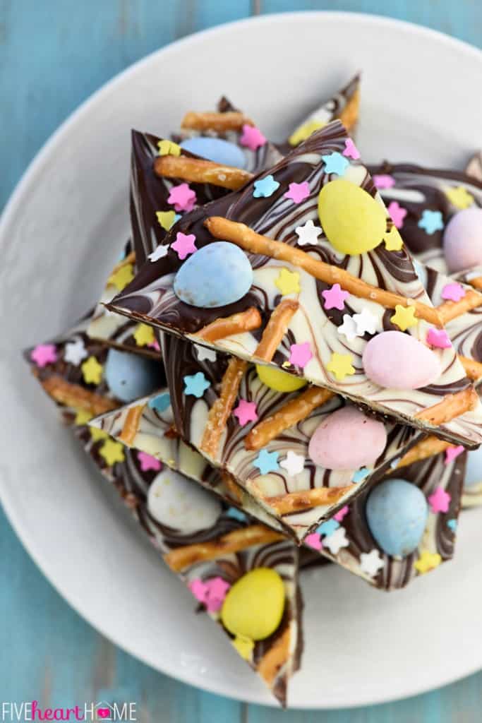 Easter Bark with Chocolate Eggs + Pretzels • FIVEheartHOME
