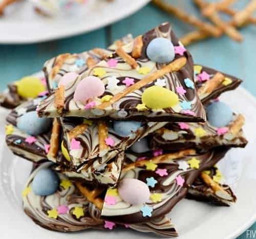 Easter Bark With Chocolate Eggs Pretzels Fivehearthome