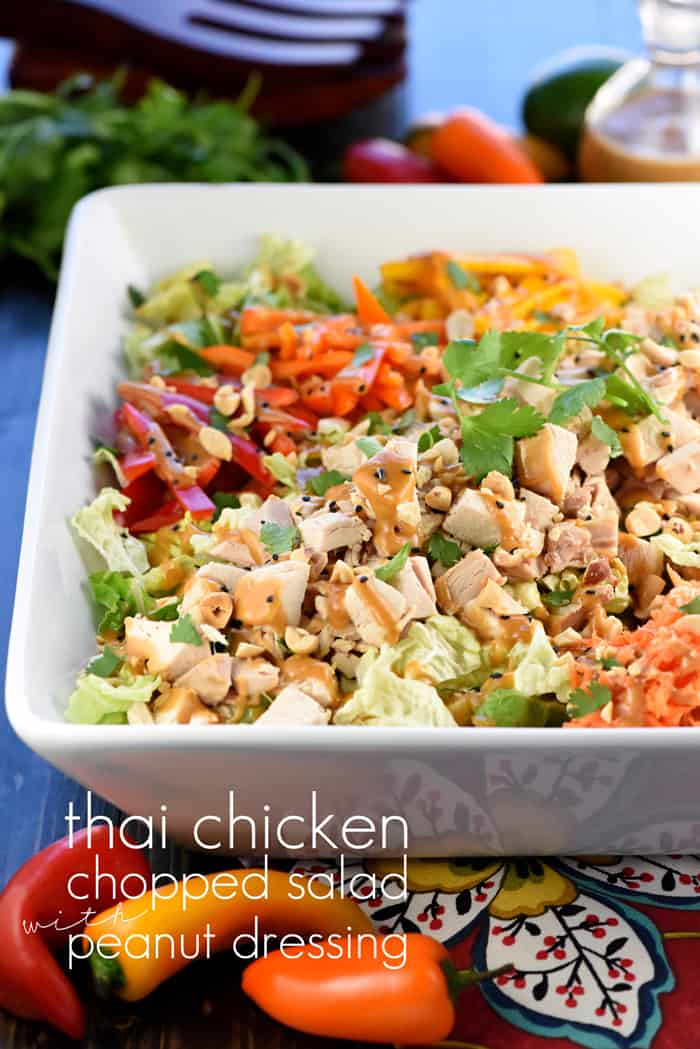 Thai Chicken Chopped Salad with Peanut Dressing with Text Overlay 