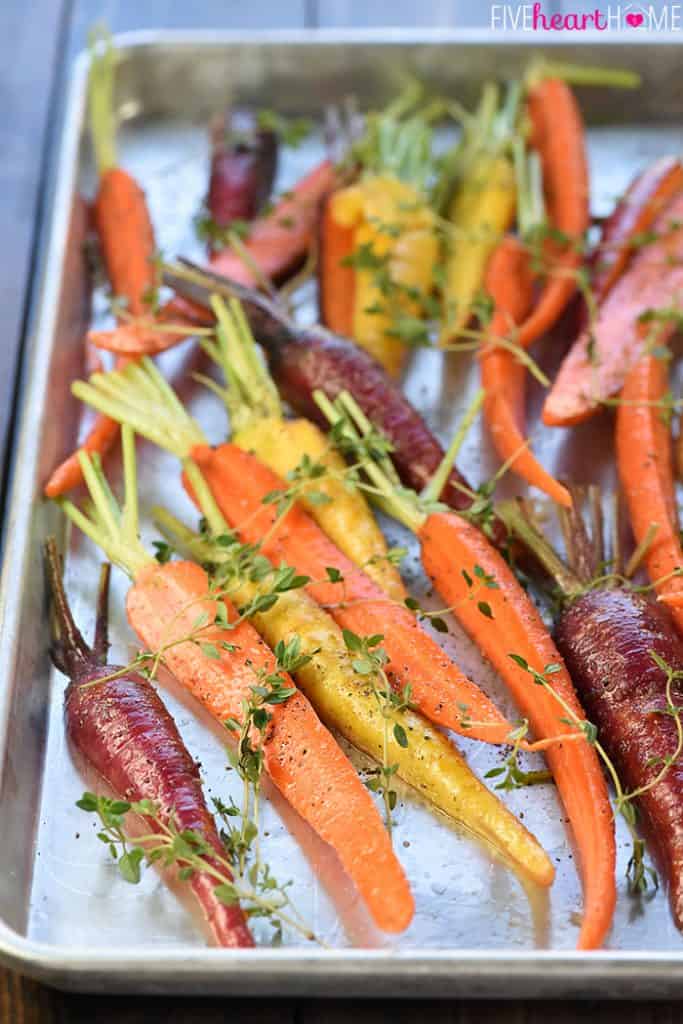 Roasted Rainbow Carrots with Thyme • FIVEheartHOME