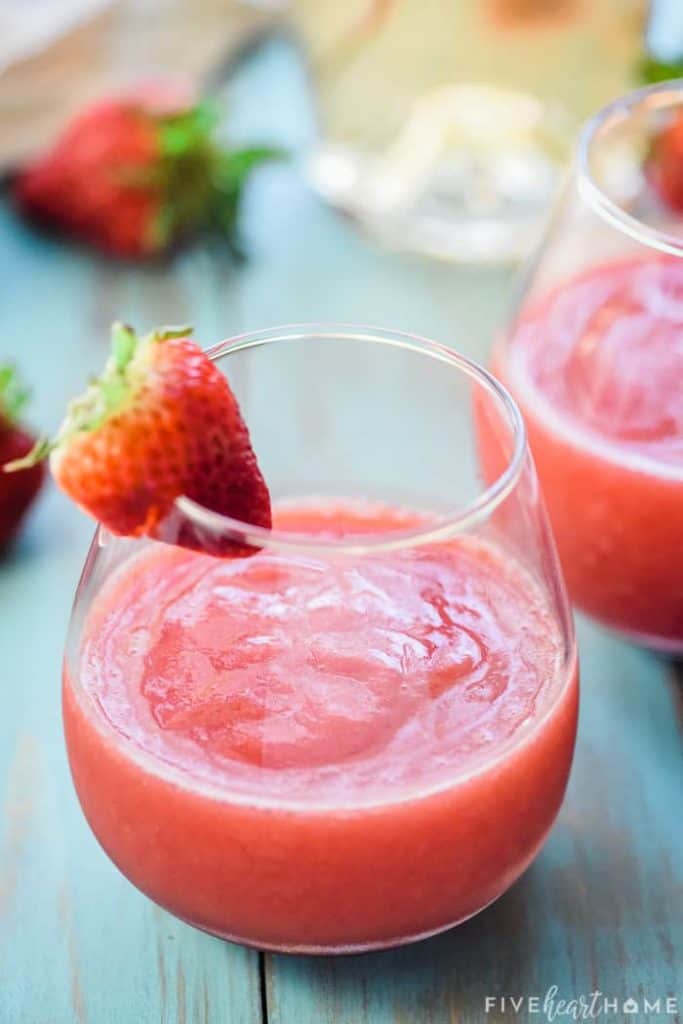 Frosé (Frozen Strawberries + Rosé Wine) ~ as quick and simple as blending rosé wine with frozen strawberries for a sweet, slushy, boozy, and refreshing frozen drink that's perfect for summer! | FiveHeartHome.com
