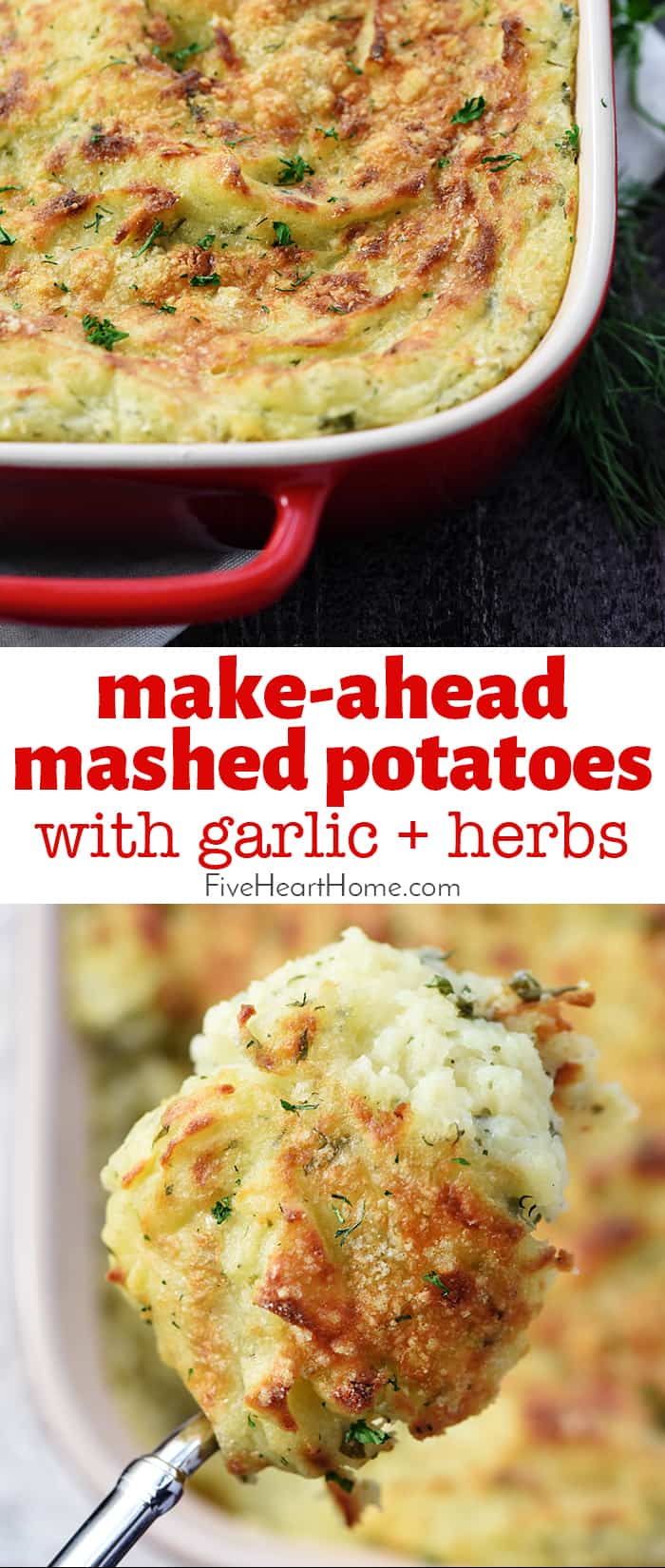 Make-Ahead Mashed Potatoes {with Garlic + Herbs} • FIVEheartHOME