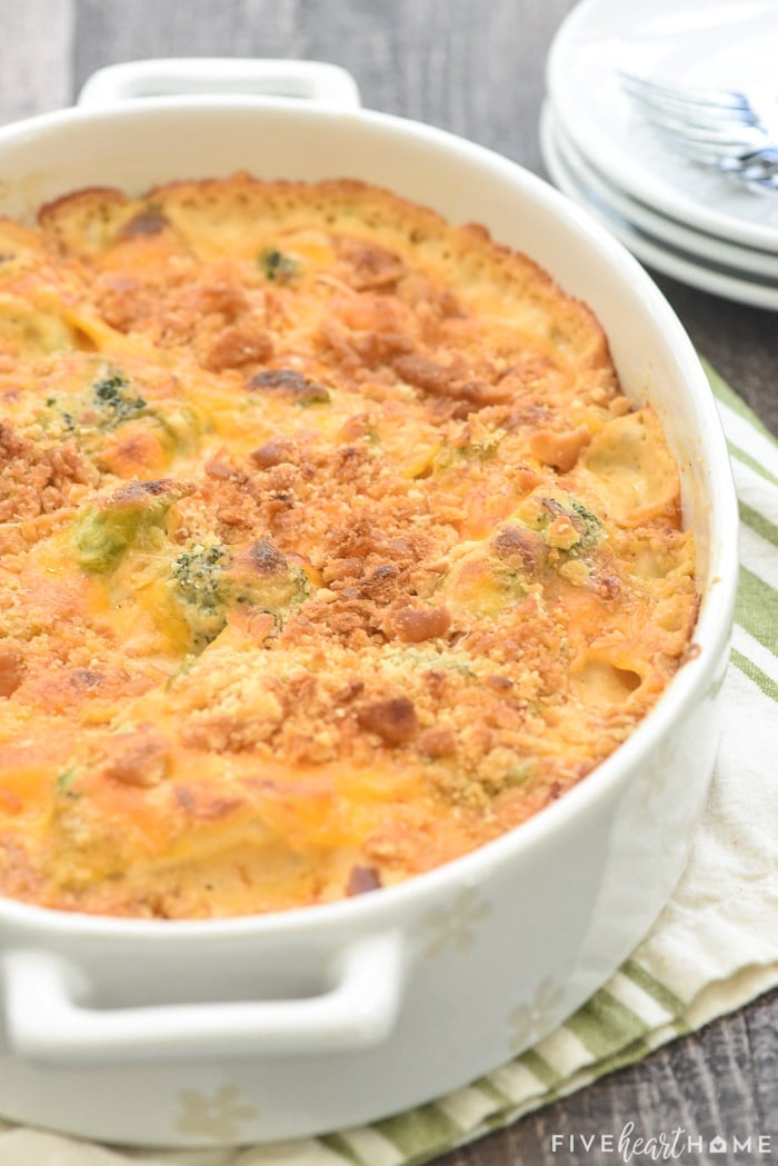 Broccoli Cheese Casserole just out of the oven.