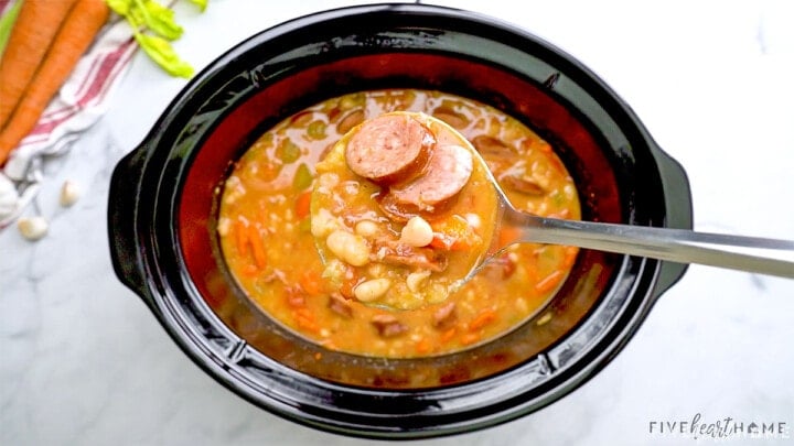 Slow Cooker Cajun Bean Soup ~ So Flavorful • Fivehearthome