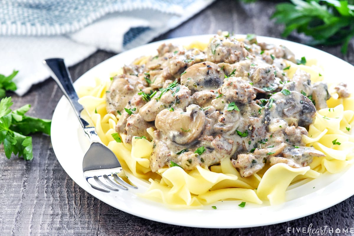 Easy + AMAZING Ground Beef Stroganoff • FIVEheartHOME