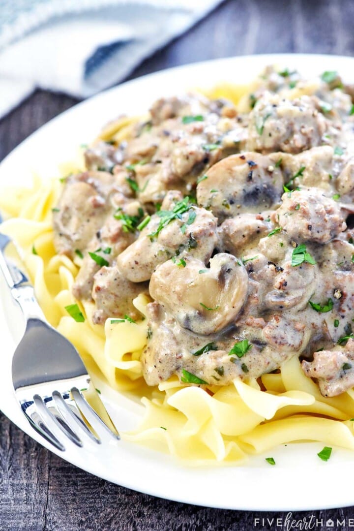 Easy + AMAZING Ground Beef Stroganoff • FIVEheartHOME