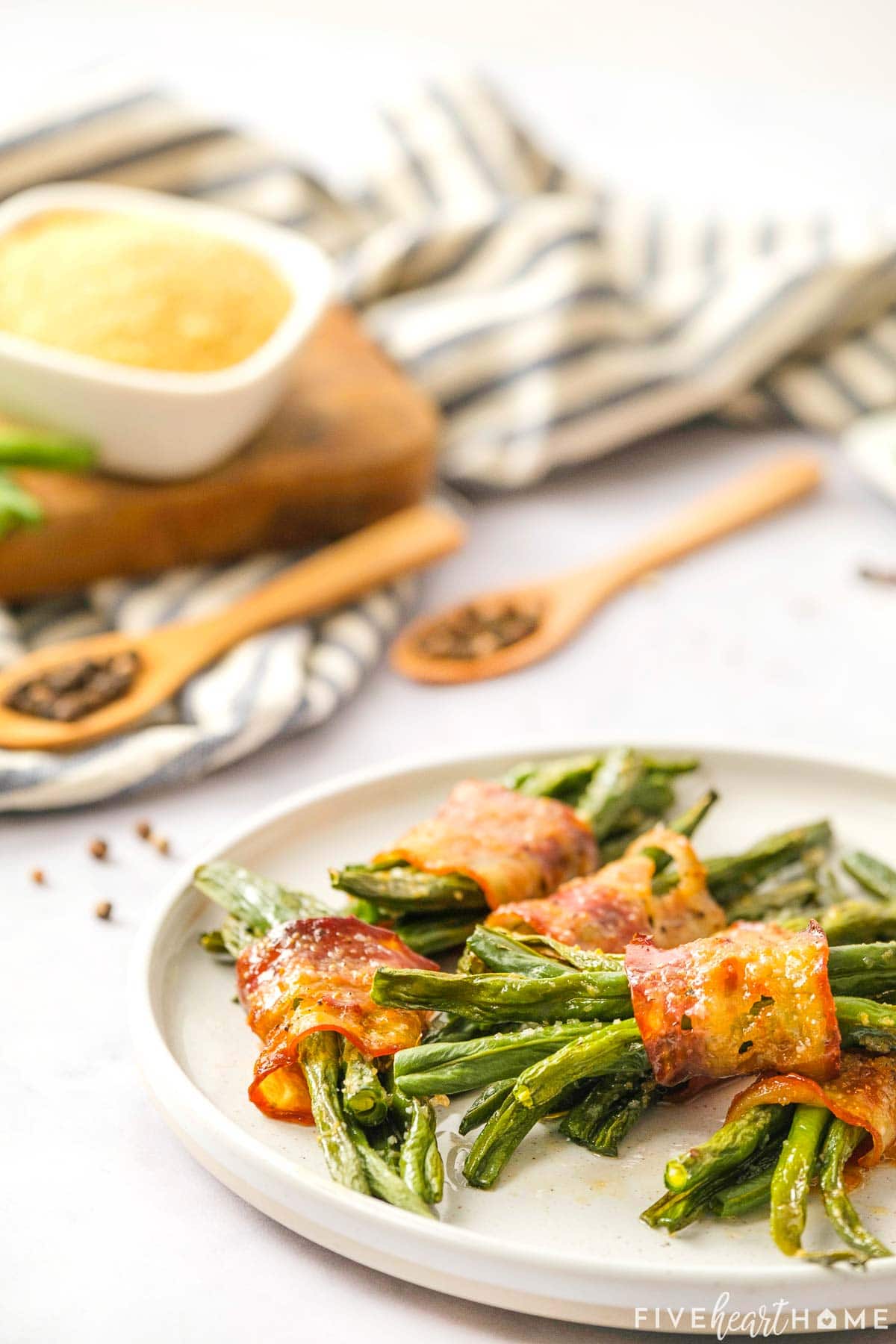 Close-up of Green Bean Bundles on plate.