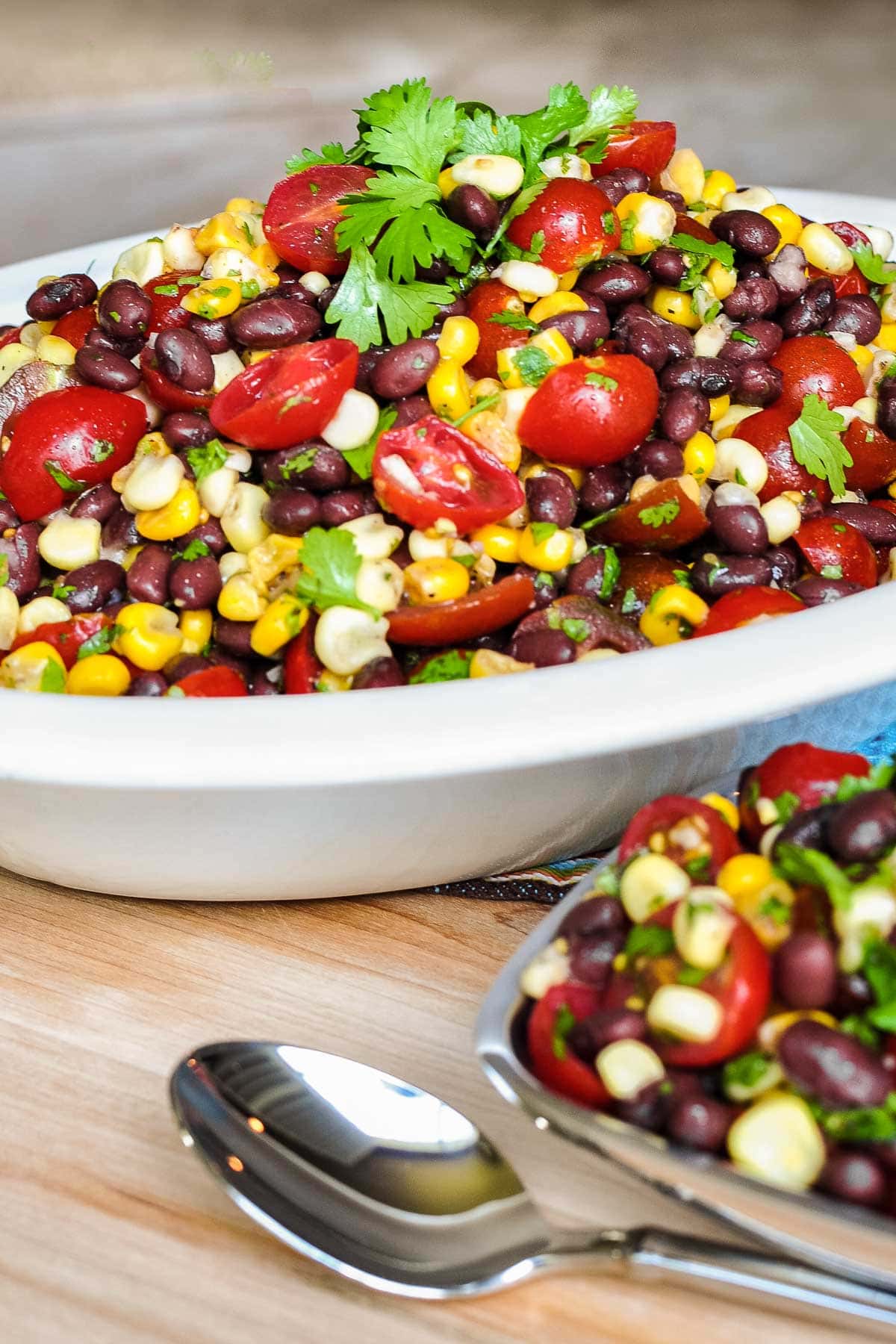 Black Bean and Corn Salad garnished with cilantro.