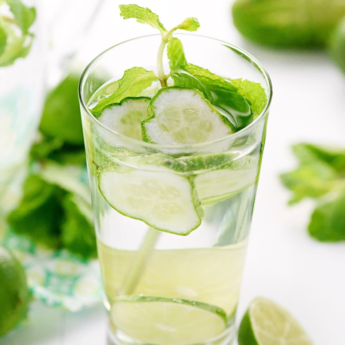 Cucumber Mint Water in glass.