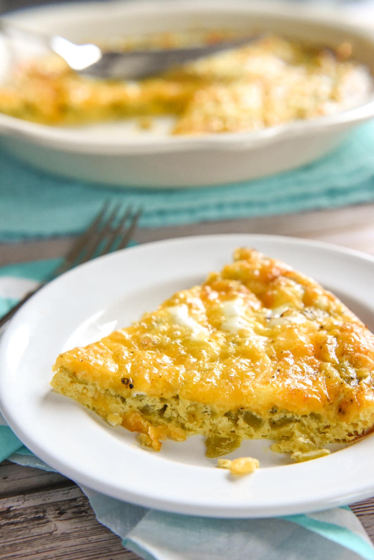 Easy Egg Bake on plate and in baking dish.