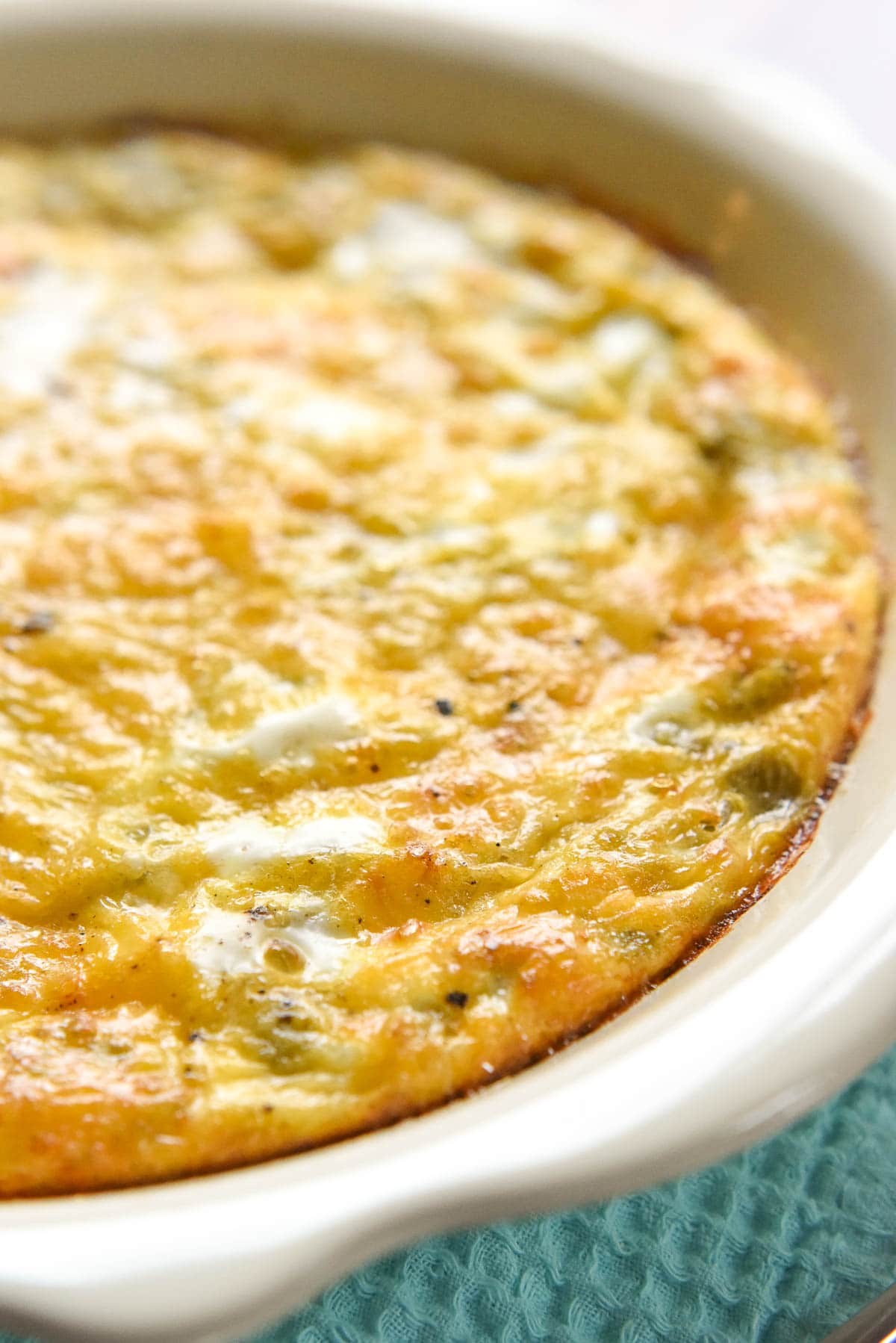 Egg Bake recipe uncut in dish.