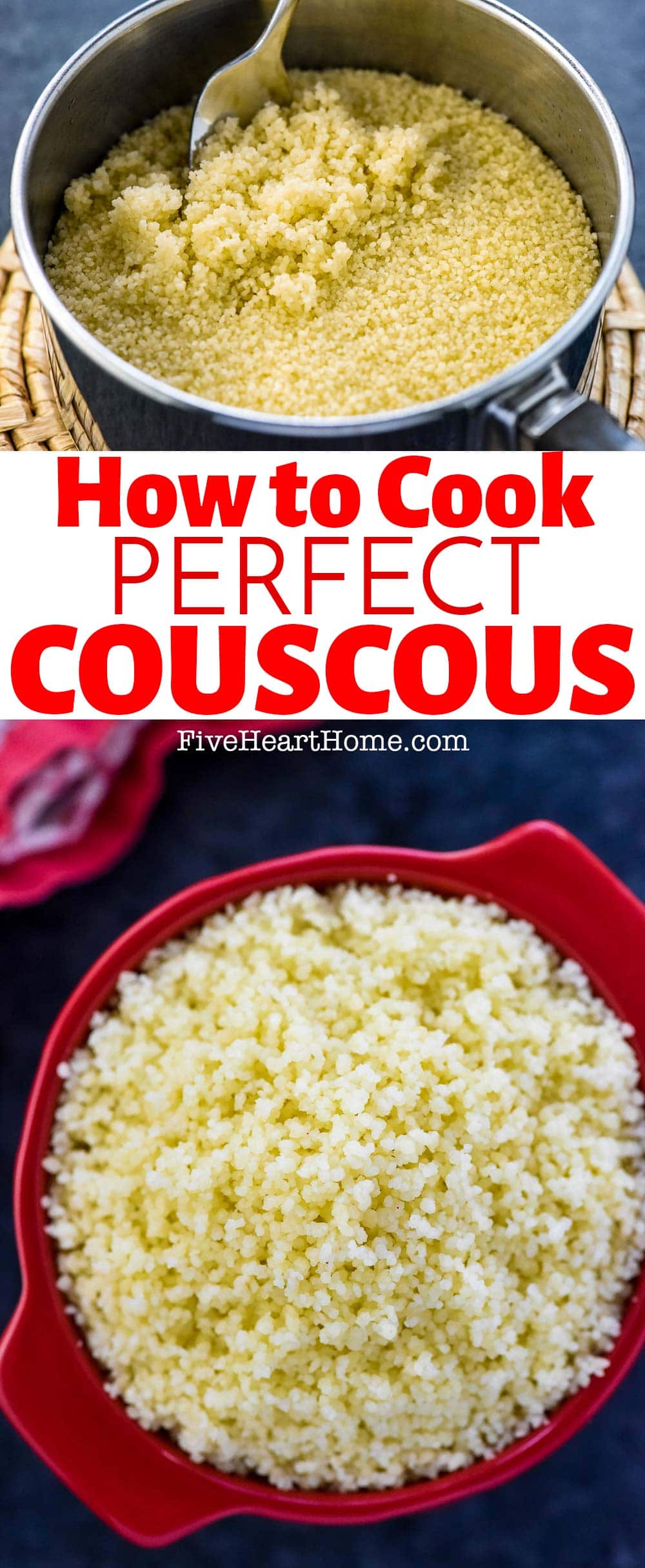 How to Cook Couscous ~ it’s surprisingly quick and easy to make light, flavorful, fluffy couscous with just a few tips, tricks, and simple step-by-step instructions!
 | FiveHeartHome.com via @fivehearthome
