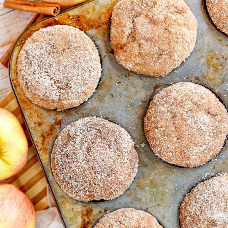 Apple Cinnamon Muffins in muffin pan overhead view.