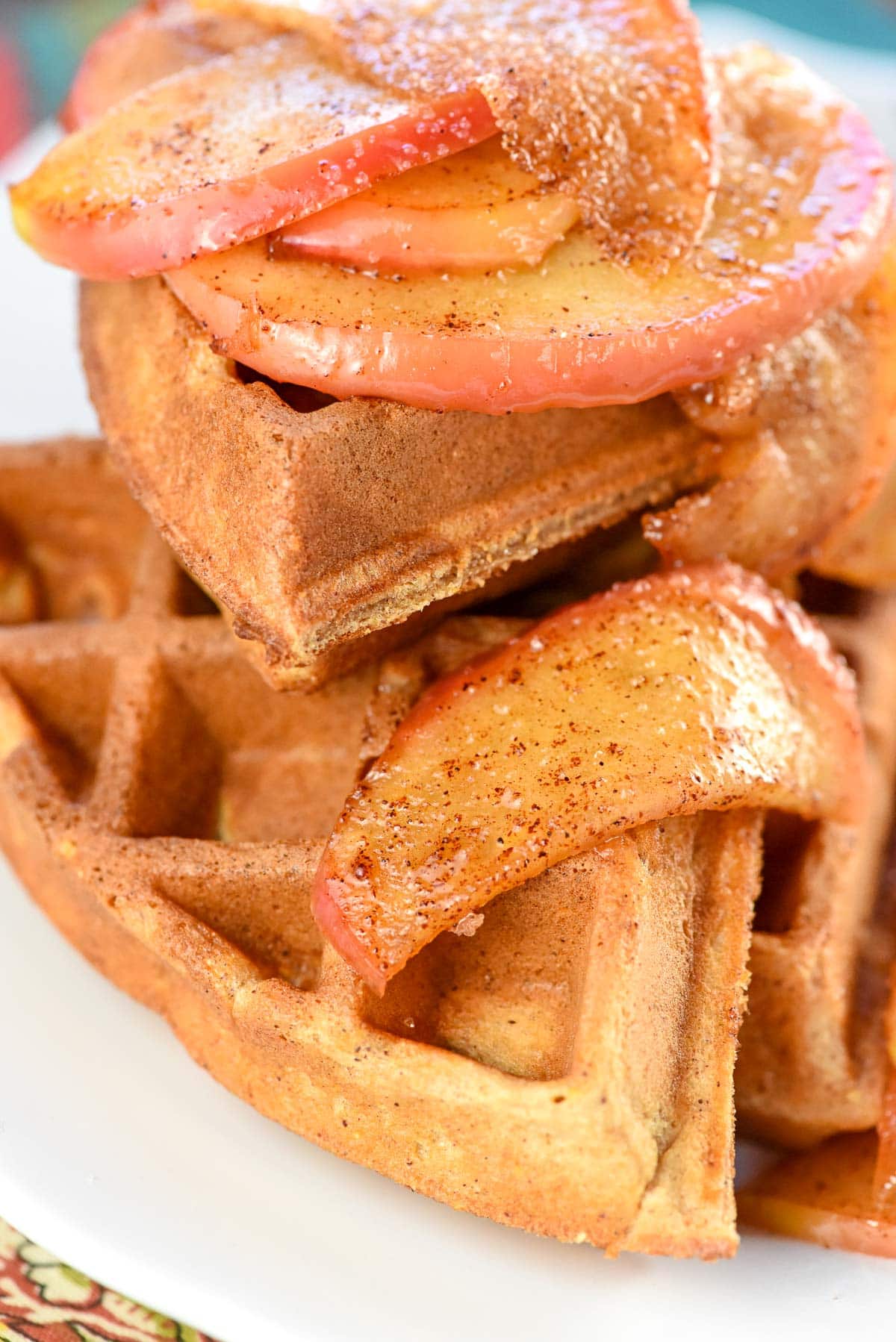 Close-up of Apple Cinnamon Waffles.