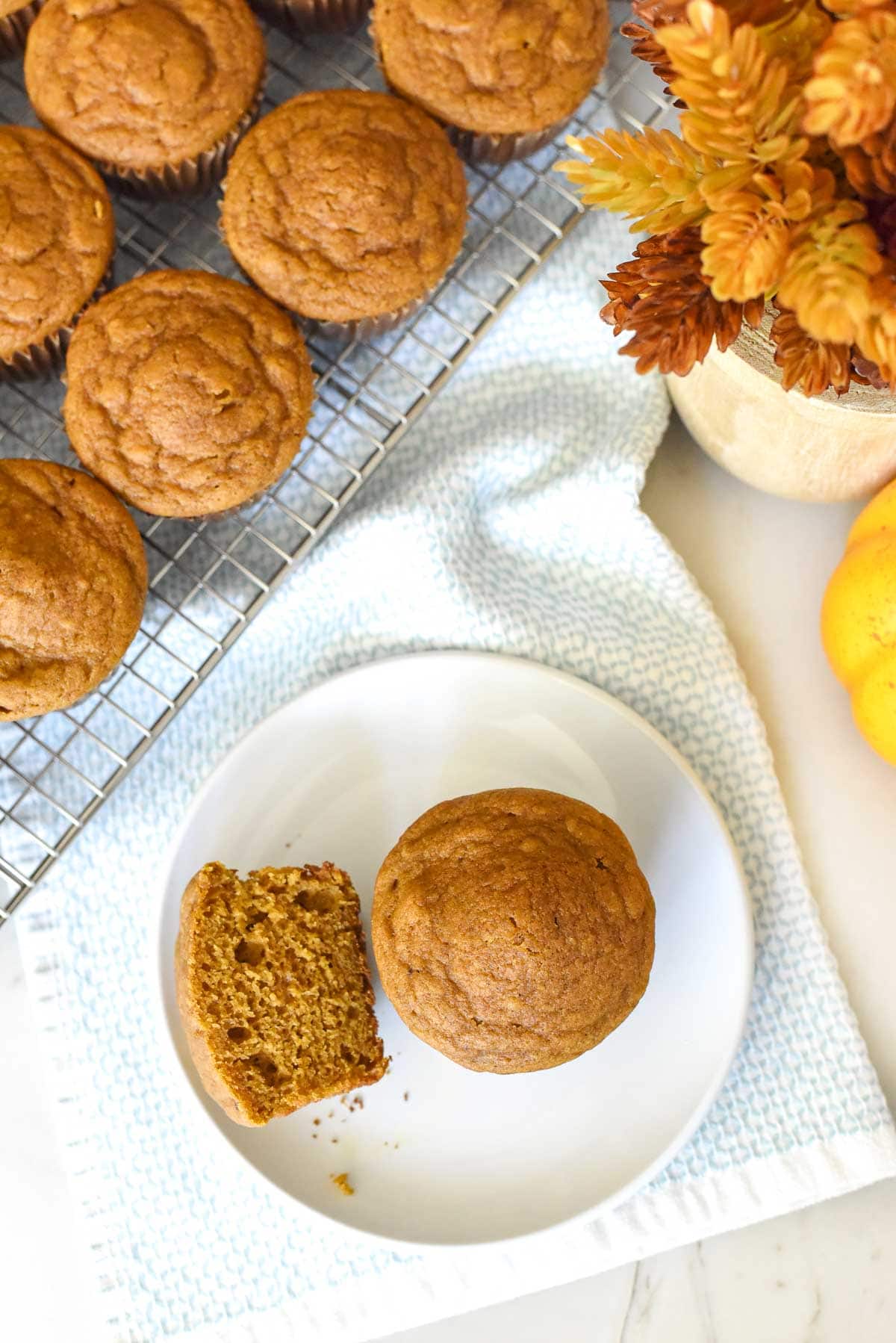 Aerial view of Healthy Pumpkin Muffins.