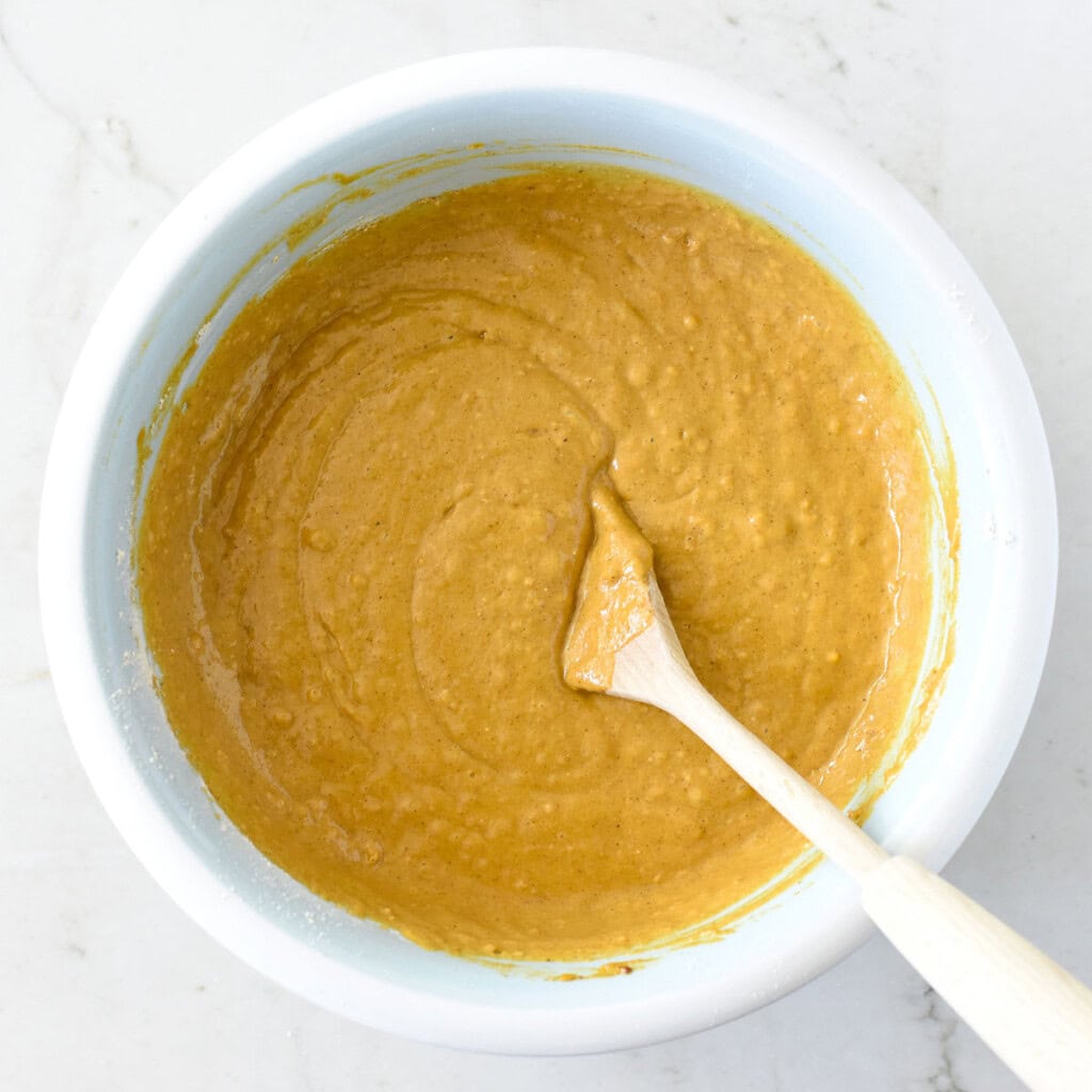 Batter ready for easy pumpkin muffins.