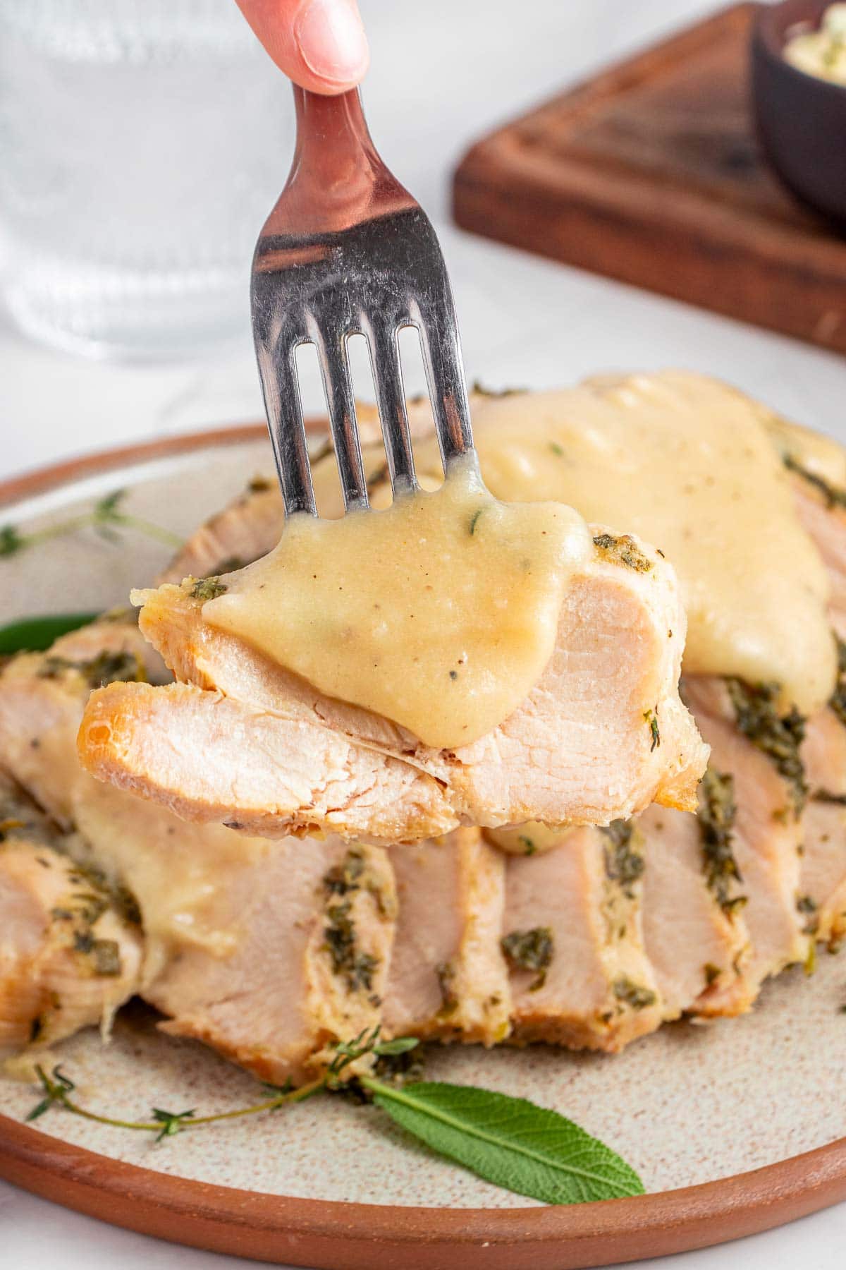 Forkful of Crockpot Turkey Breast.