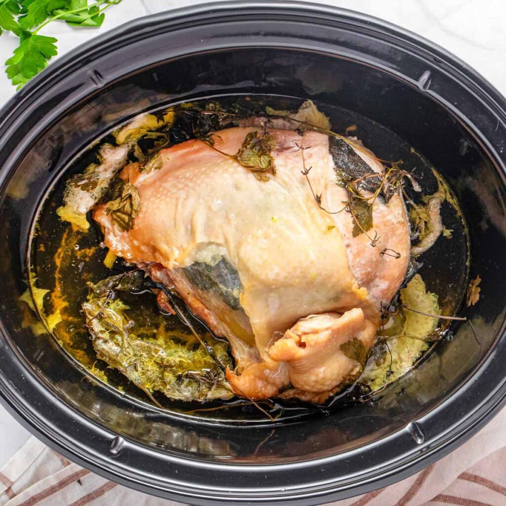 Slow Cooker Turkey Breast cooked in crock pot.