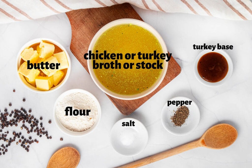 Labeled ingredients for Make Ahead Turkey Gravy.