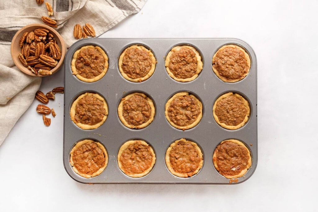 Pecan mini pie in muffin pan.