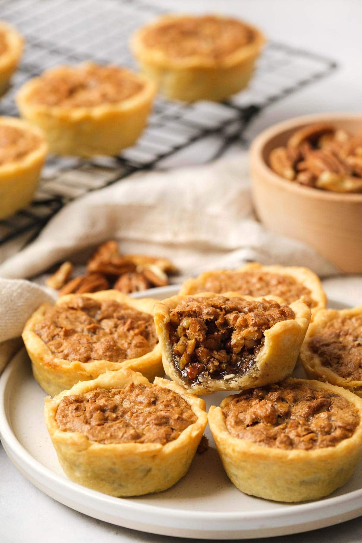 Mini Pecan Pies on table.