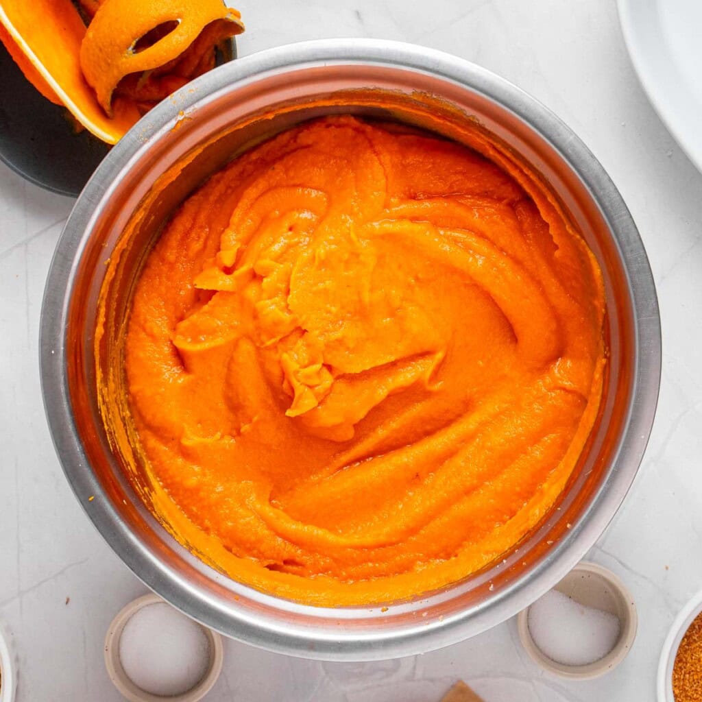 Bowl of filling for Old-Fashioned Sweet Potato Casserole recipe.